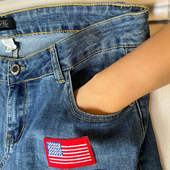 Angel Kiss Women Skinny Jeans size 18 Blue Mid Rise Stretch Frayed Patches USA - Picture 7 of 11